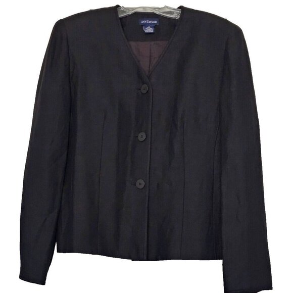 Vintage ANN TAYLOR Jacket Size 10 Black Four Button Casual Summer Linen Blend - Picture 1 of 5